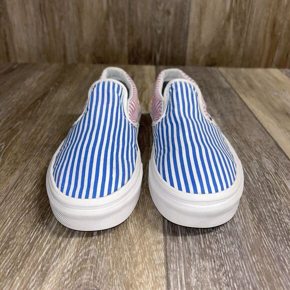 Vans Classic Slip On Blue Pink Striped Boat Sneaker Shoes Low Top Size M 6/W 7.5 - Picture 3 of 11
